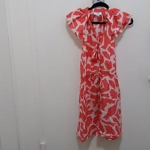 Loft orange and white giraffe print shirt dress